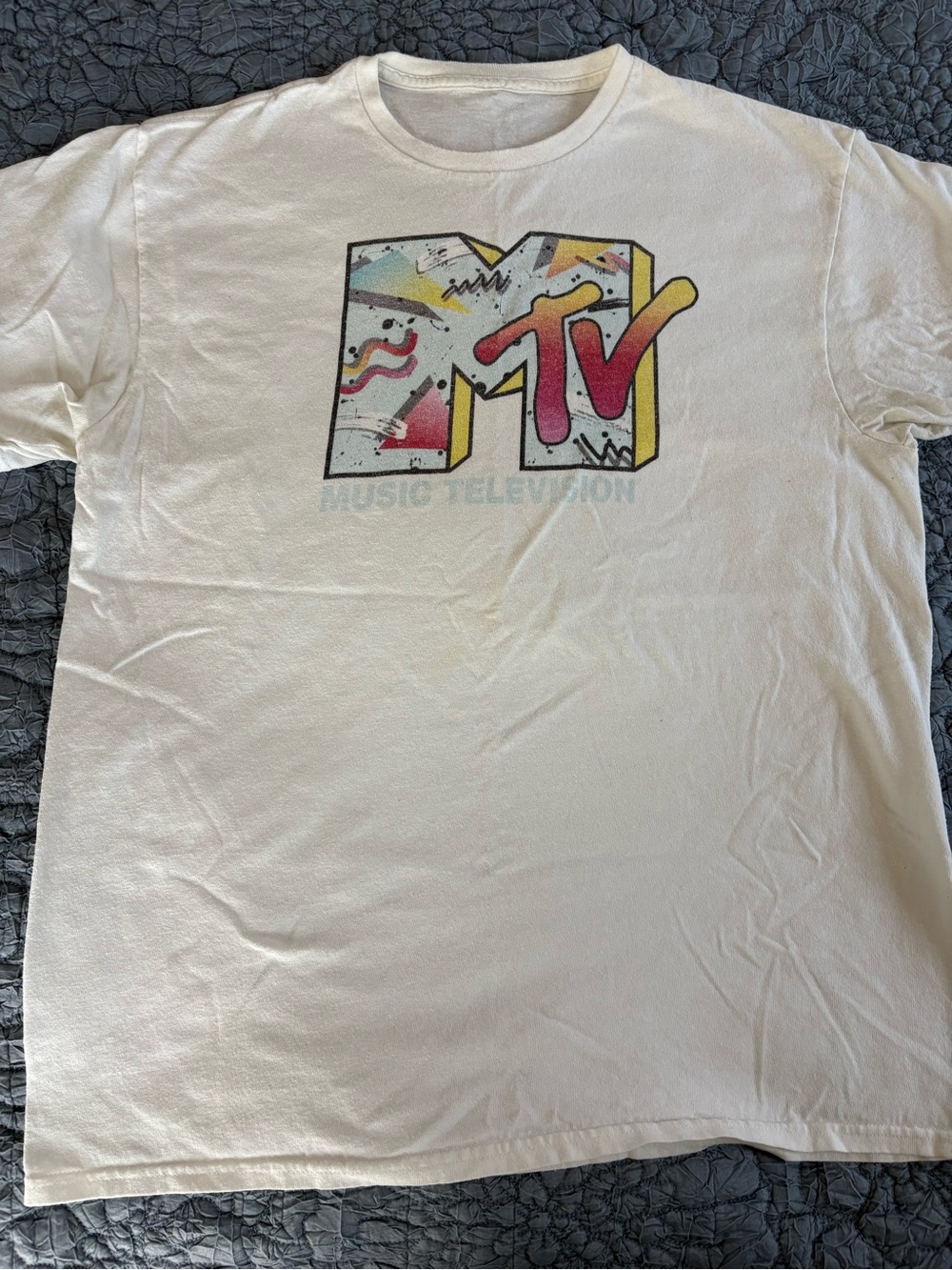 MTV White Tee with Retro Multicolor Logo